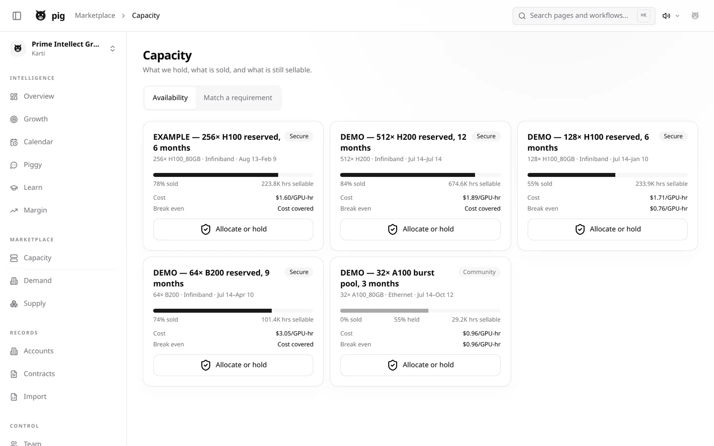 Capacity · Availability, desktop, light