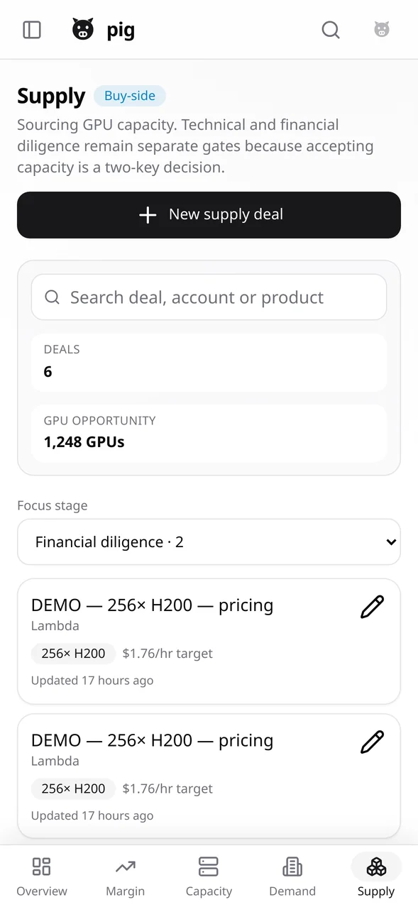 Supply pipeline at 393px in light mode