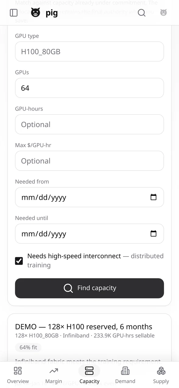 Capacity · Match a requirement, 393px, light