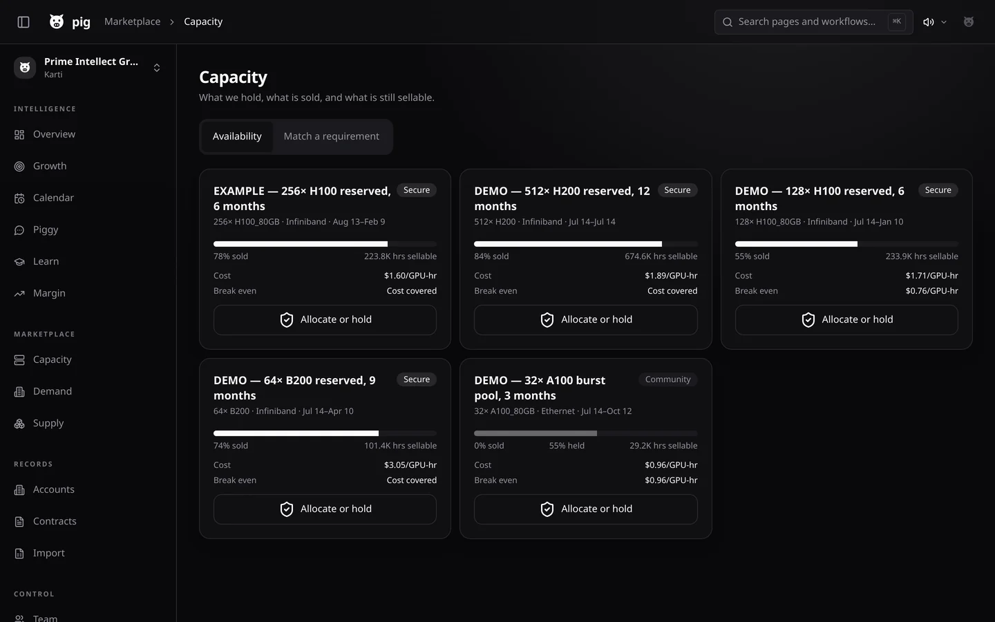 Capacity · Availability, desktop, dark